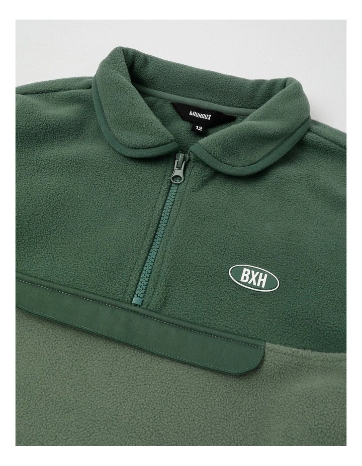 1/4 Zip Spliced Sweat Top in Khaki image 2
