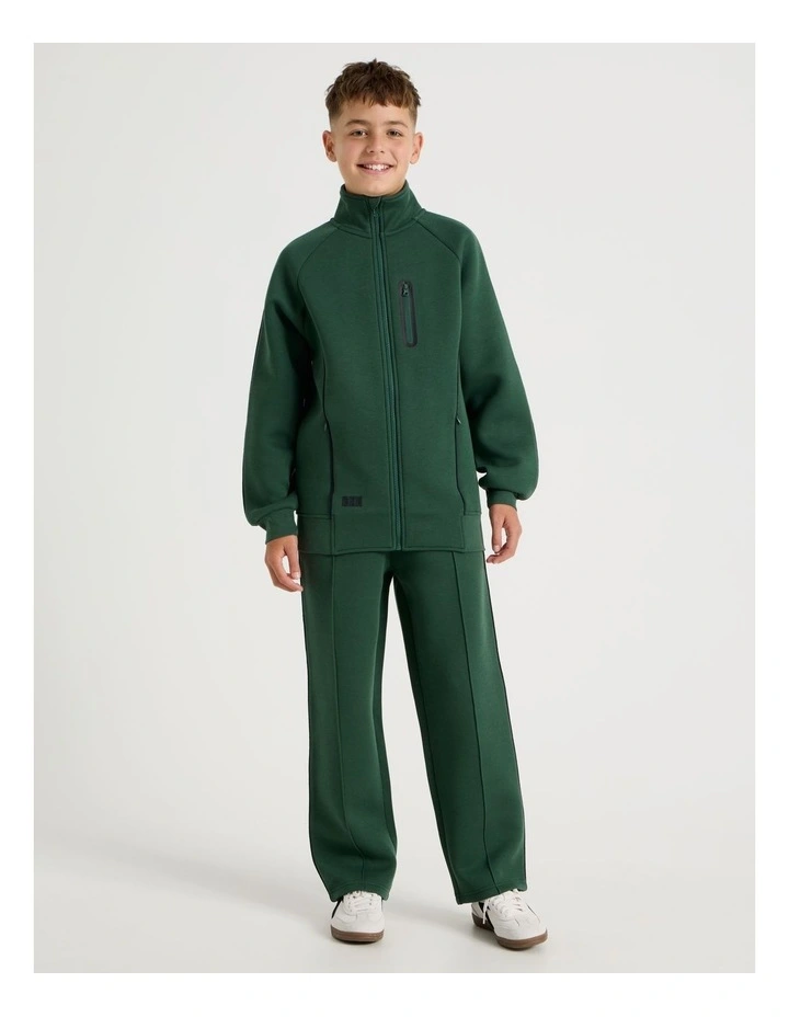 Athletic Zip Thru Sweat Top in Green image 2