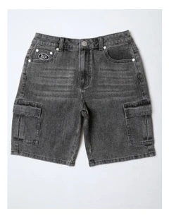 Denim Cargo Short in Grey