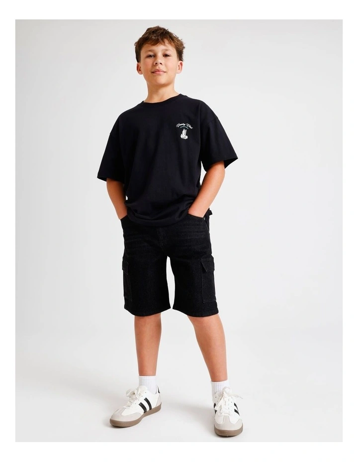 Denim Cargo Short in Black image 1