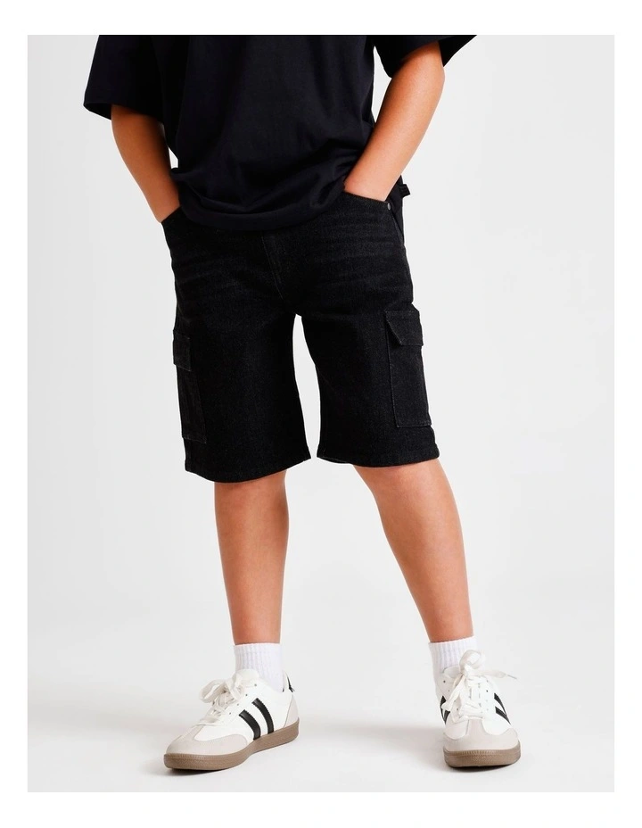 Denim Cargo Short in Black image 2