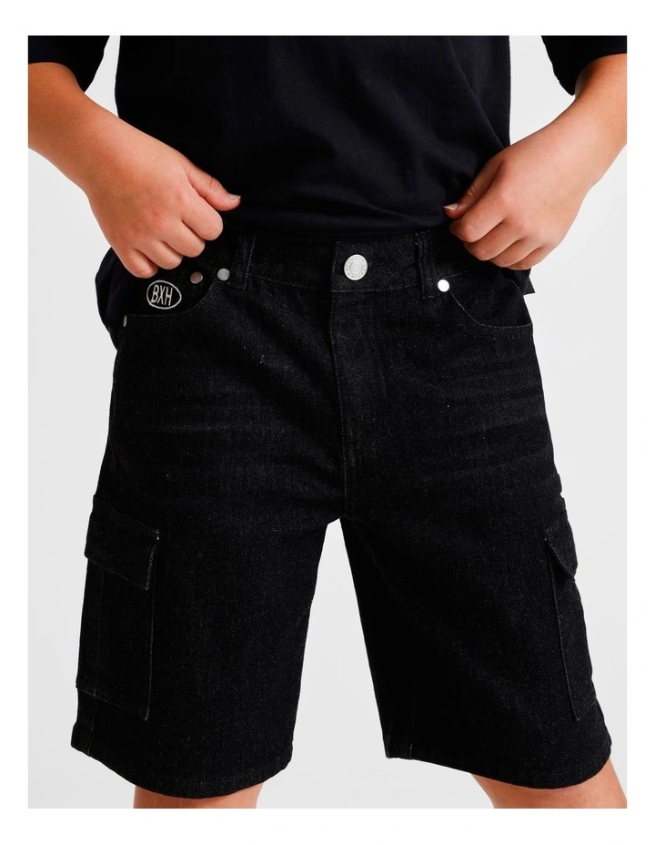 Denim Cargo Short in Black image 3
