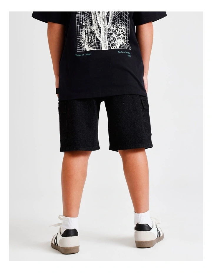 Denim Cargo Short in Black image 4