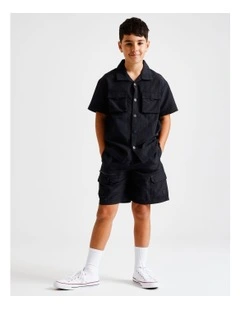 Woven Cargo Short in Black