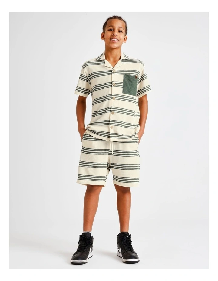 French Terry Resort Short in Green Stripe image 1