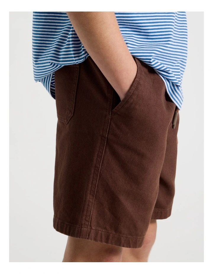 The Edit Cotton Twill Short in Dark Brown image 3