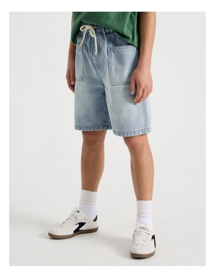 Pull On Denim Short in Light Denim image 3