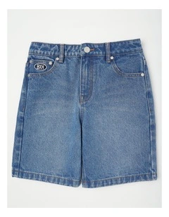 5 Pocket Baggy Denim Short in Mid Denim