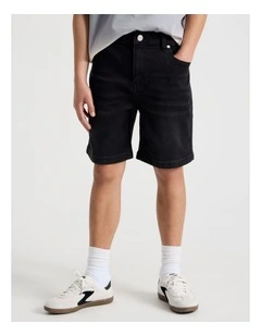 The Edit 5 Pocket Knit Denim Short in Black