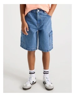 5 Pocket Denim Cargo Short in Mid Denim