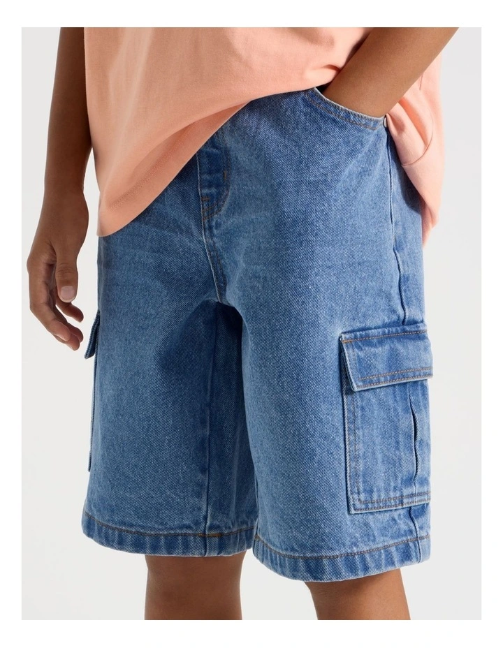 5 Pocket Denim Cargo Short in Mid Denim image 4