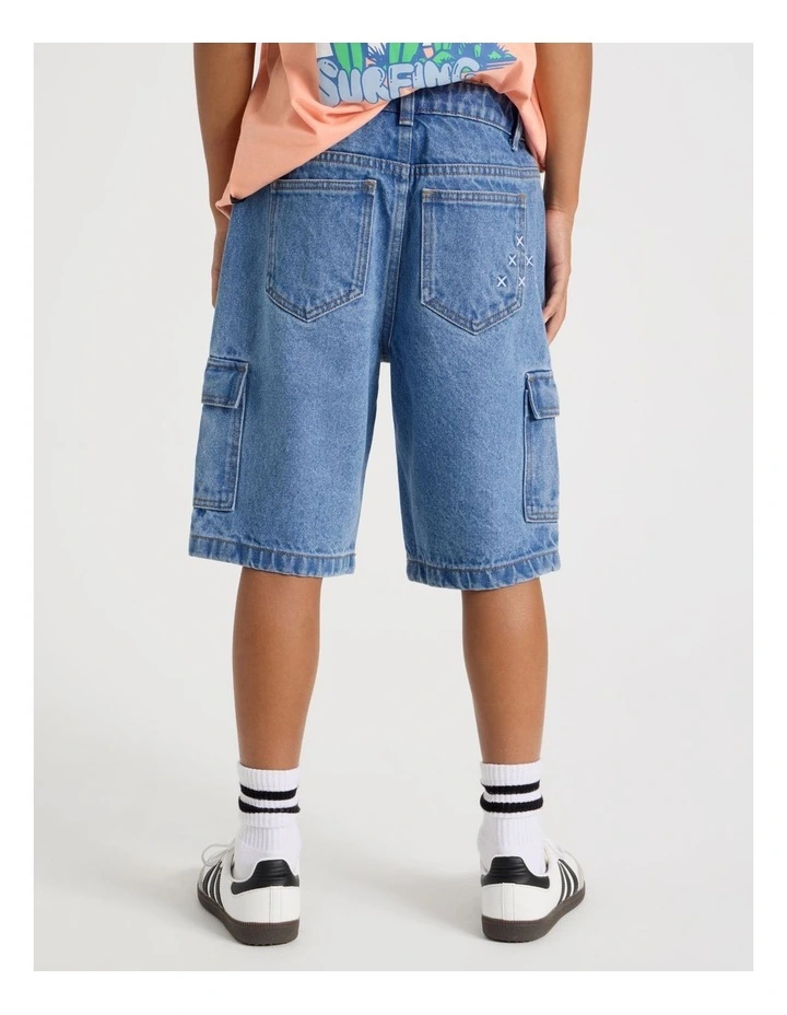 5 Pocket Denim Cargo Short in Mid Denim image 7