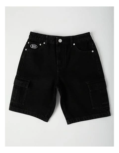 5 Pocket Denim Cargo Short in Black