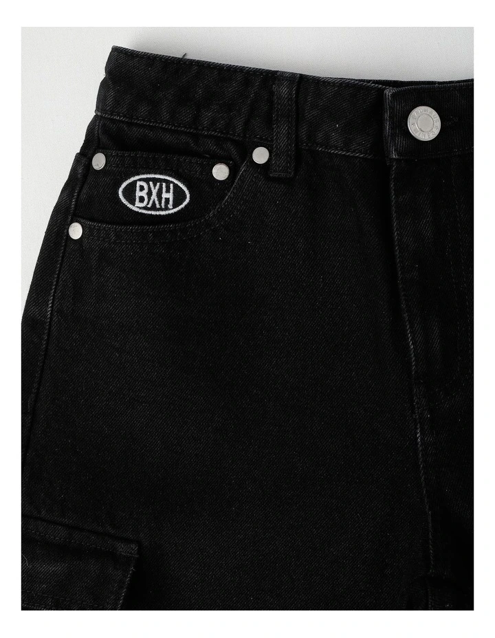 5 Pocket Denim Cargo Short in Black image 2