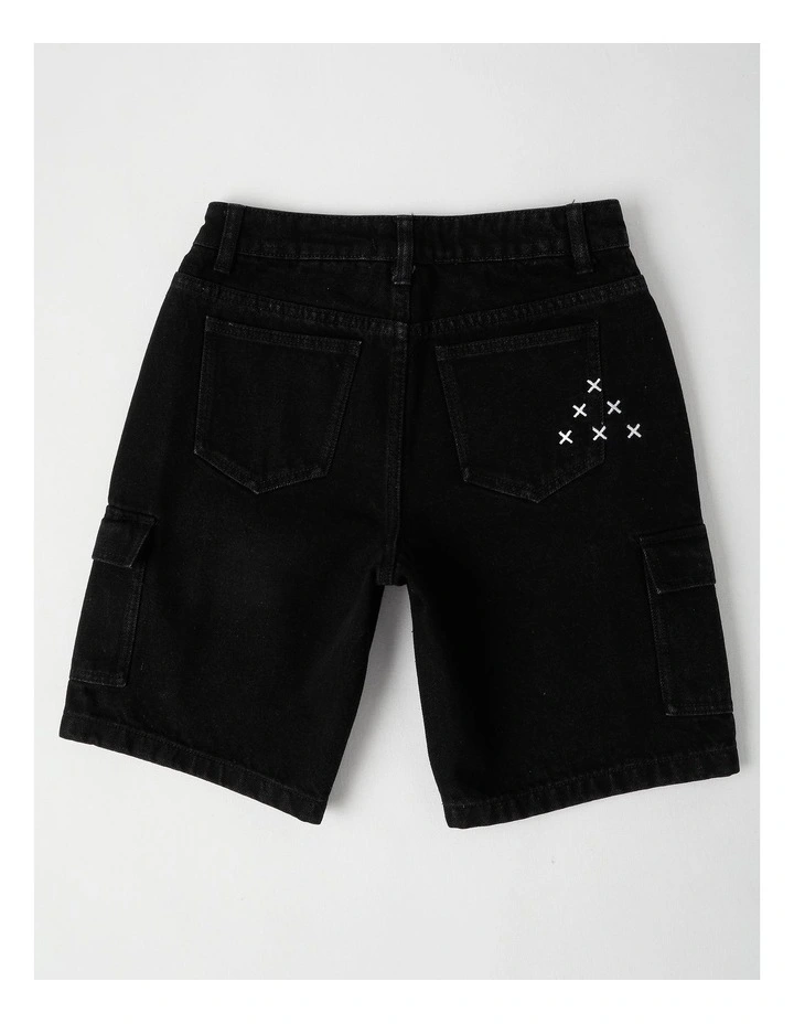 5 Pocket Denim Cargo Short in Black image 3