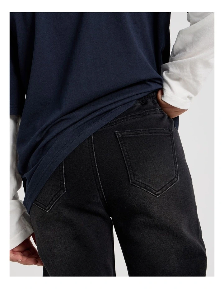 Pull On Denim Jean in Black image 5