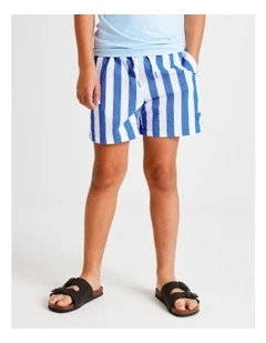 Seersucker Boardshort in Blue Stripe