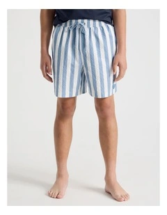 Seersucker Boardshort in Blue Stripe
