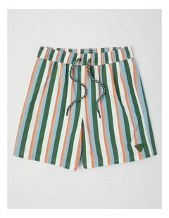 Seersucker Boardshort in Blue/ Green/ Orange/ White Stripe