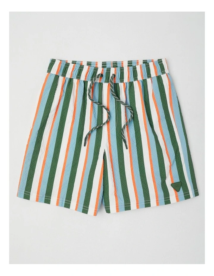 Seersucker Boardshort in Blue/ Green/ Orange/ White Stripe image 1