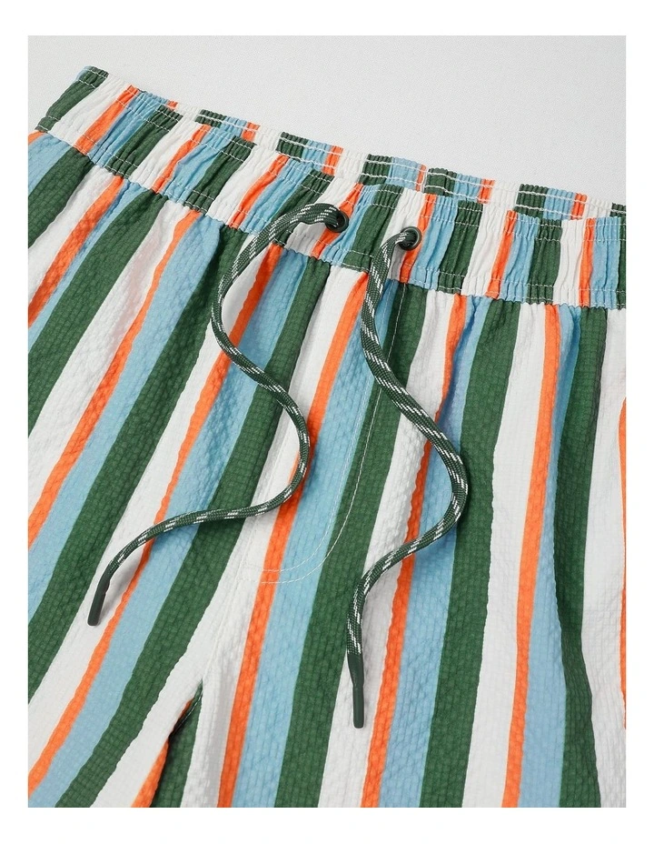 Seersucker Boardshort in Blue/ Green/ Orange/ White Stripe image 2