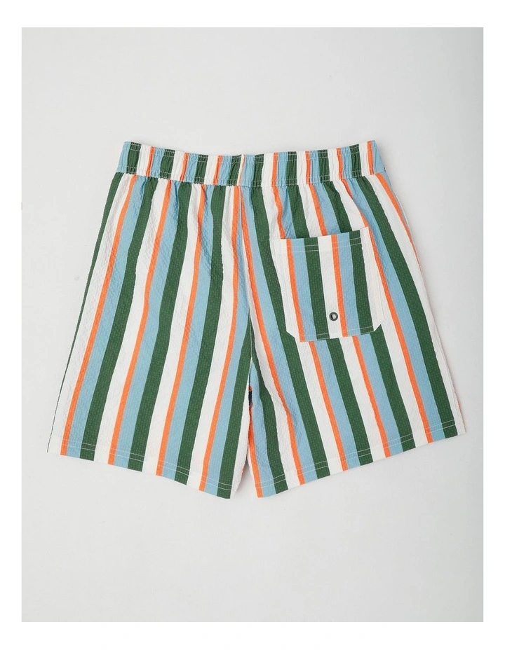 Seersucker Boardshort in Blue/ Green/ Orange/ White Stripe image 3