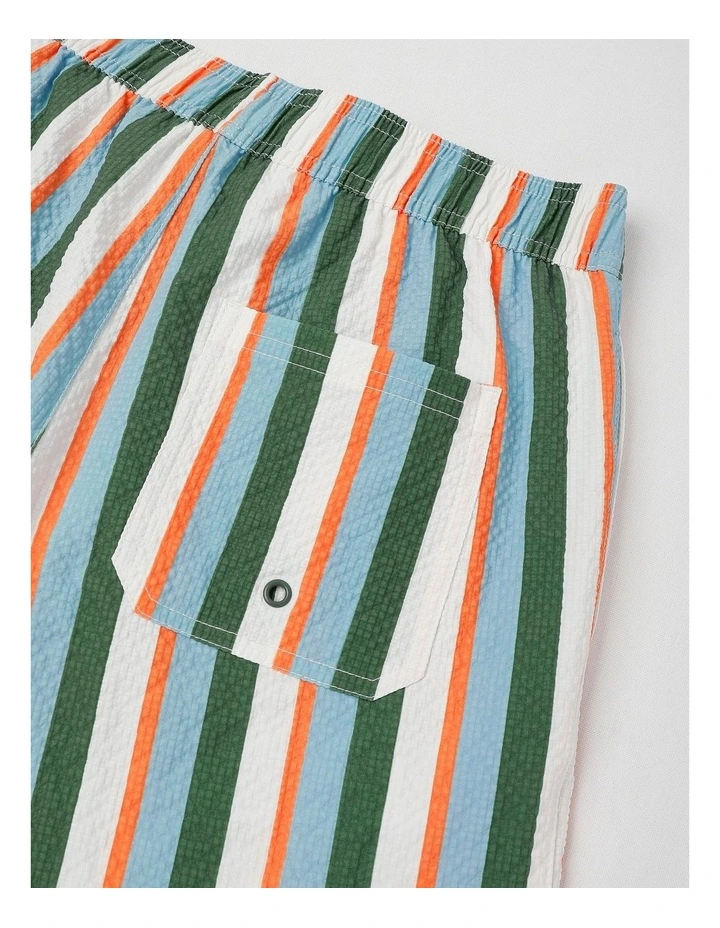 Seersucker Boardshort in Blue/ Green/ Orange/ White Stripe image 5