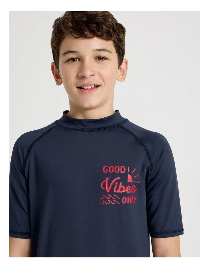 Recycled Short Sleeve Rashtop in Good Vibes/Navy image 1