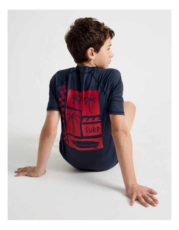 Recycled Short Sleeve Rashtop in Good Vibes/Navy image 2