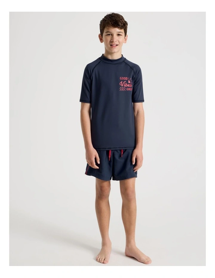 Recycled Short Sleeve Rashtop in Good Vibes/Navy image 3