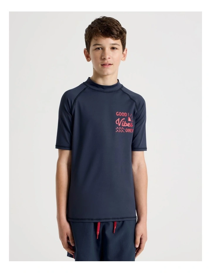 Recycled Short Sleeve Rashtop in Good Vibes/Navy image 4