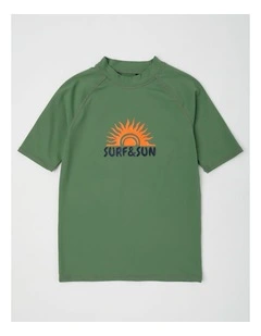 Recycled Short Sleeve Rashtop in Surf & Sun/Green