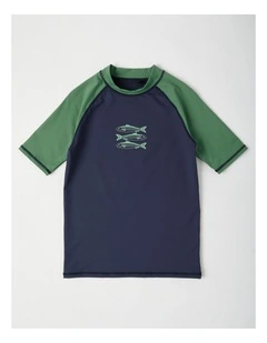 Recycled Short Sleeve Rashtop in Navy/Khaki