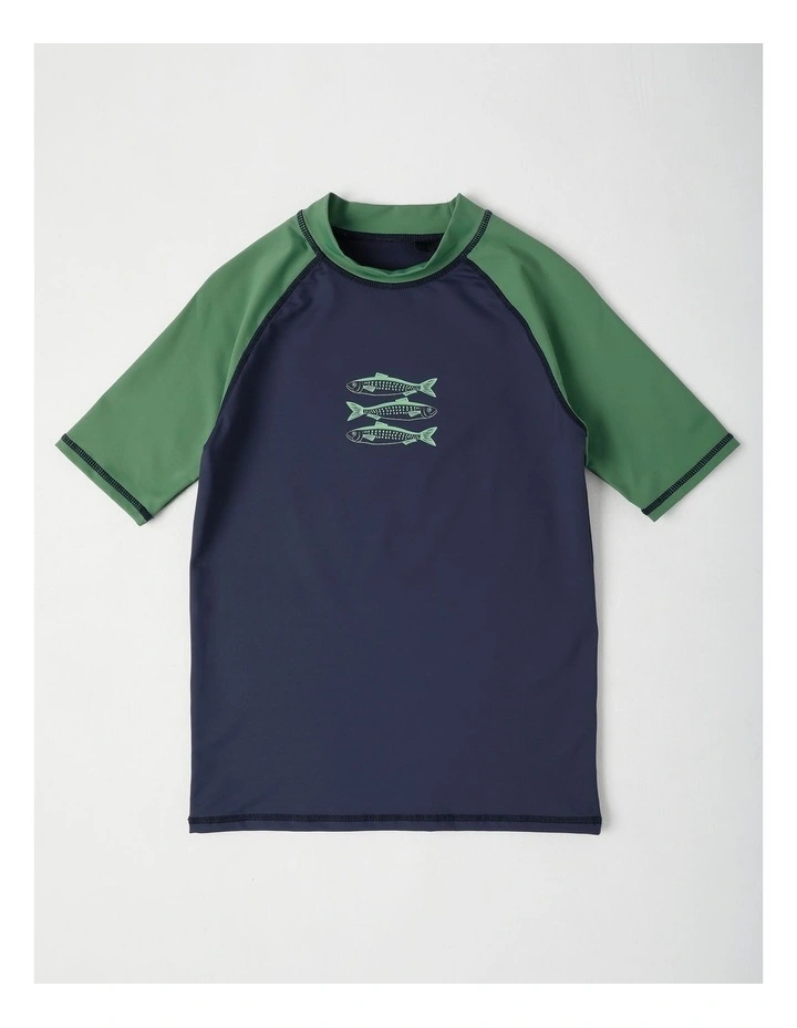 Recycled Short Sleeve Rashtop in Navy/Khaki image 1