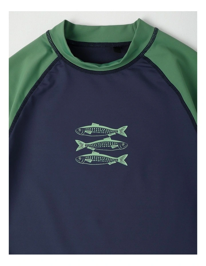 Recycled Short Sleeve Rashtop in Navy/Khaki image 2