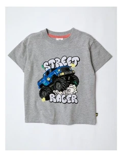 Essentials Print Tee in Grey Marle