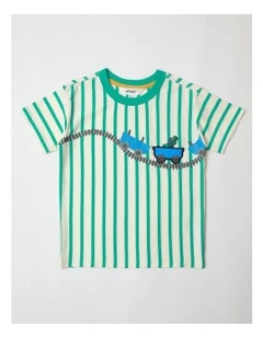 Pocket Tee in Green Stripe