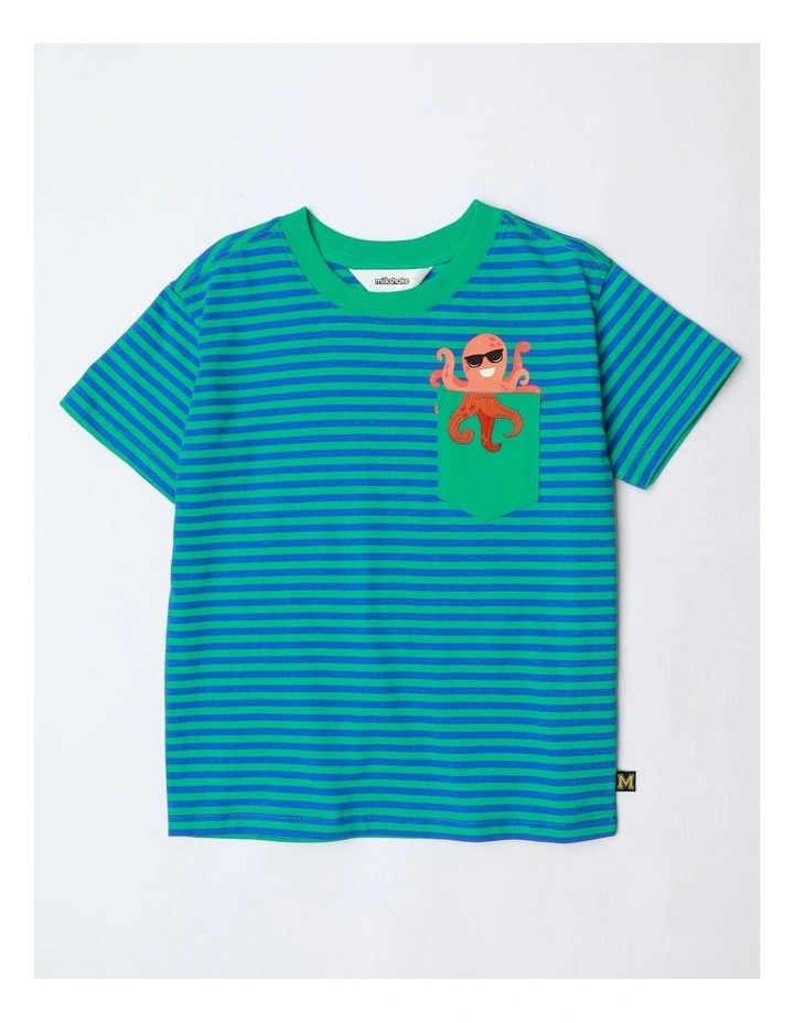 Pocket Tee in Teal Stripe image 1