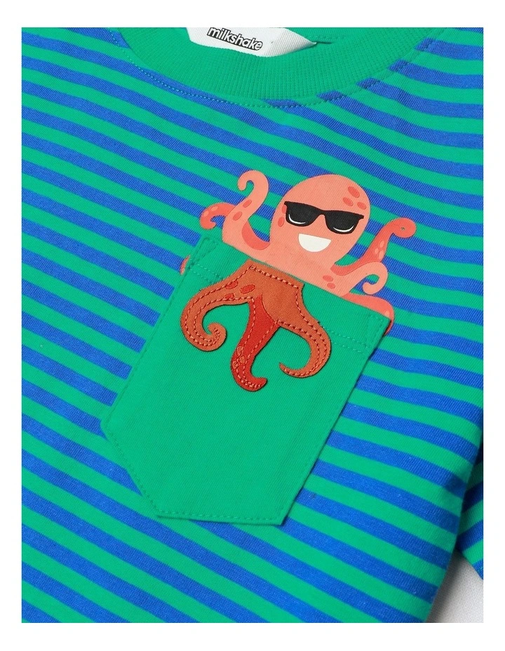 Pocket Tee in Teal Stripe image 2