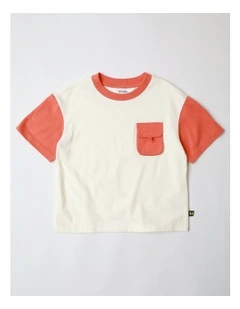 Pocket Tee in Ecru in Red