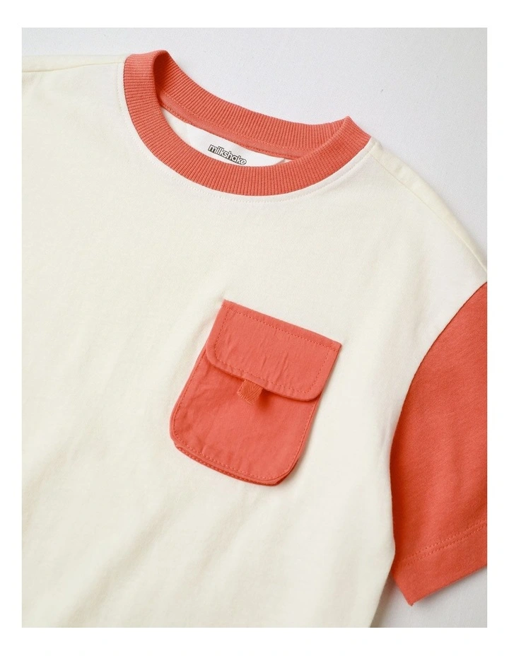 Pocket Tee in Ecru in Red image 2