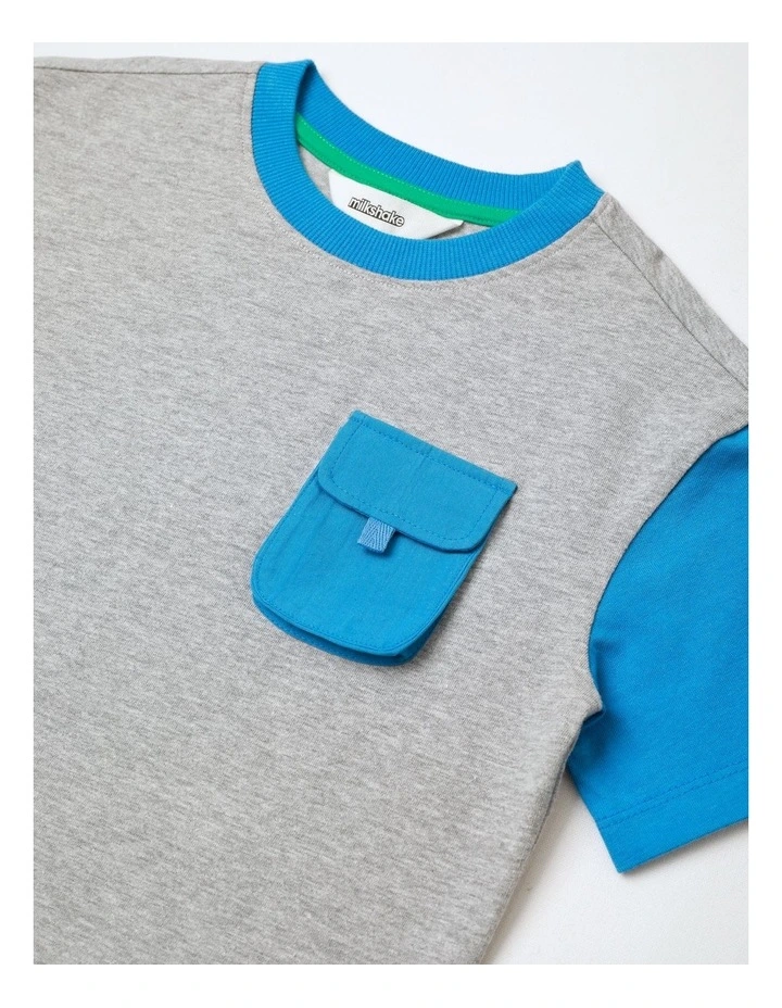 Pocket Tee in Grey Marle and Blue image 2