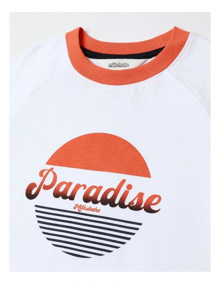Raglan Print Tee in White image 2