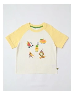 Raglan Print Tee in Ecru and Yellow