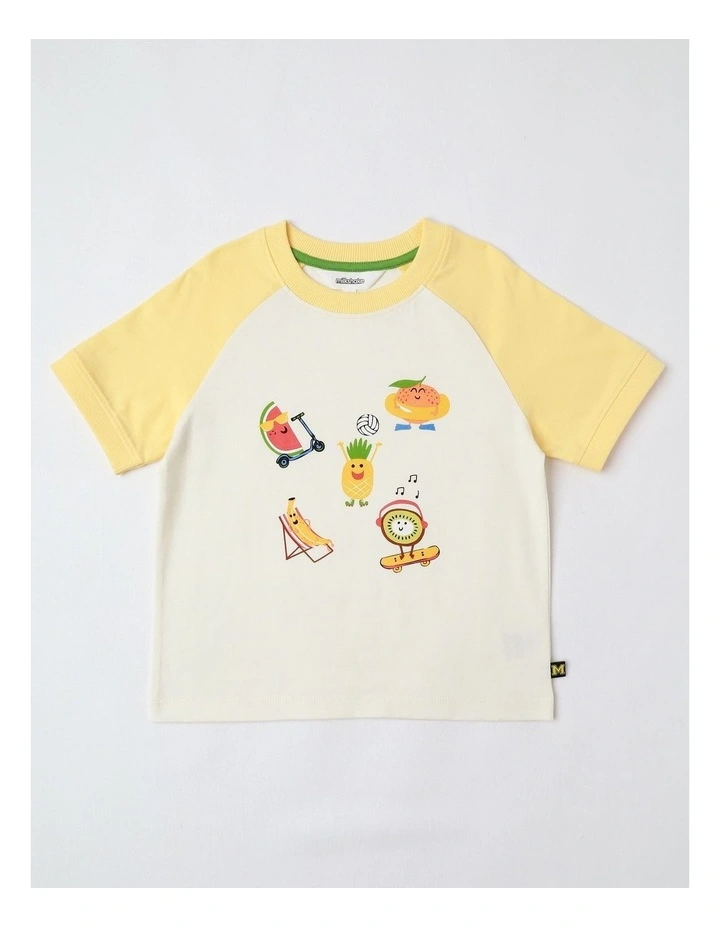 Raglan Print Tee in Ecru and Yellow image 1
