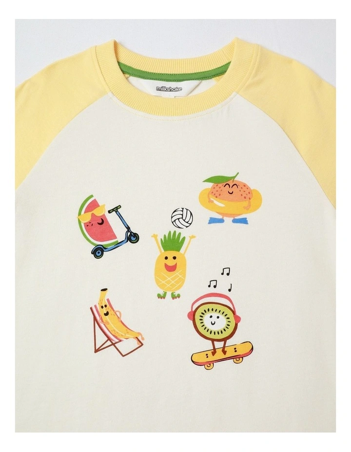 Raglan Print Tee in Ecru and Yellow image 2