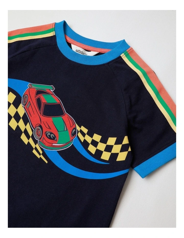Raglan Print Tee in Navy image 2