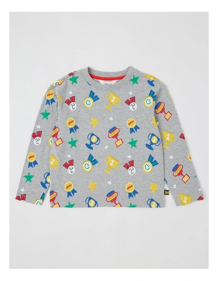 Long Sleeve All Over Print Medals in Grey Marle image 1