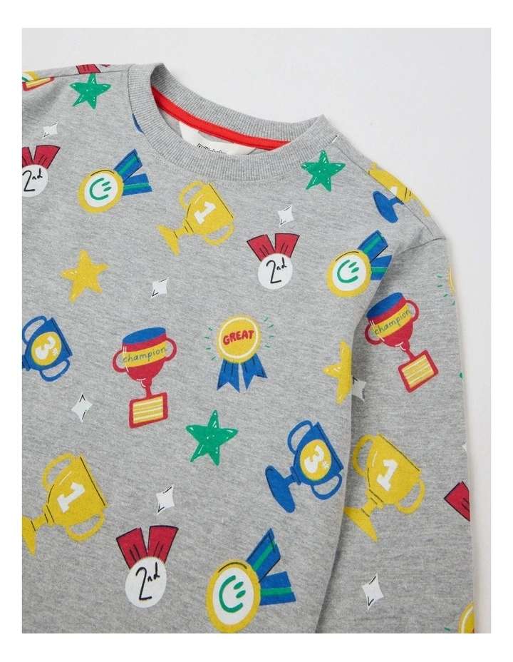 Long Sleeve All Over Print Medals in Grey Marle image 2