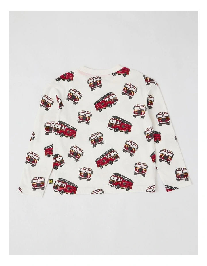 Long Sleeve All Over Print Firetrucks in Ecru image 3